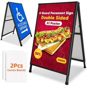 Mevronisshop-Cadre A1 Pour Trottoir - Double Face - Robuste - Avec 2 Feuilles En Plastique Ondulé - Pour Publicité Extérieure, Vente, Entreprise - Neuf