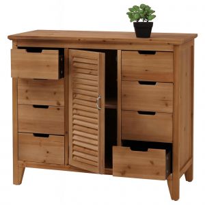 Commode de pharmacien HWC-O63, armoire avec compartiments de rangement et tiroirs, style vintage shabby avec volets 80x91x40cmCorps naturel - Neuf