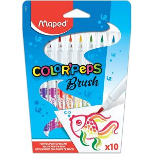 Color'peps Feutres De Coloriage Pinceaux Brush Pointe Extra Souple De 2,8mm Et Encre Lavable À L'eau-Etui De 10 Feutres Assortis - Neuf
