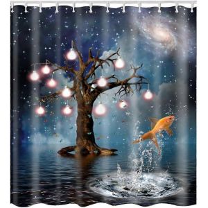 Rideau de douche,motif oc&eacute;an bleu,qualit&eacute; sup&eacute;rieure,imperm&eacute;able,effet anti-moisissure,3D,impression num&eacute;rique 12 anneaux de rideau de douche pour le bain - Neuf