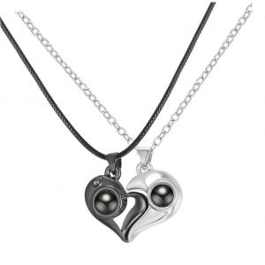 Collier &Agrave; Projection D'amour (1 Paire) Avec Pendentif C?ur, Fermoir Magn&eacute;tique, En Alliage, Bijou Pour Couples - Neuf