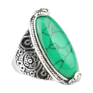 Bague Fleur Turquoise-Design Ovale Vintage,Bijoux En Argent Antique Pour Les Femmes Vert,8 - Neuf