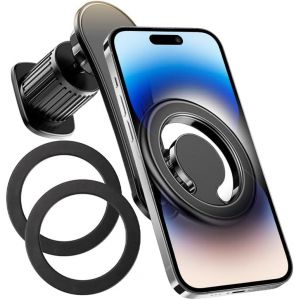 Support Magn&eacute;tique pour T&eacute;l&eacute;phone Portable De Voiture, Supports Magn&eacute;tiques pour T&eacute;l&eacute;phone Portable Rotation 360&deg;, Support De T&eacute;l&eacute;phone Magn&eacute;tique Puissant pour Voiture Ventilation(Noir) - Neuf