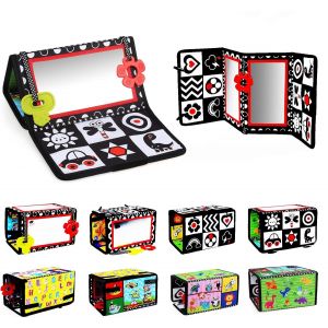 Livre Tissu B&eacute;b&eacute; Eveil 0 3 6 12 Mois,Livre Tissu Bebe Avec Miroir,Noir Et Blanc Livres D'&eacute;veil Doux Froiss&eacute;,Id&eacute;e Cadeau D&egrave;s La Naissance - Neuf