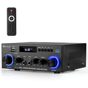 MEVRONISSHOP-Amplificateur Audio St&eacute;r&eacute;o 800W, Bluetooth 5.0 | Radio FM, Lecteur USB/SD, Entr&eacute;e AUX, 2 Micros avec Echo | T&eacute;l&eacute;commande pour Home Cin&eacute;ma et Maison - Neuf