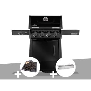 Barbecue gaz Freestyle 425 noir 4 br&ucirc;leurs + 1 r&eacute;chaud lat&eacute;ral + Plateau charbon + Boitier de fumage - Napol&eacute;on - Neuf