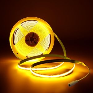 FABUR-24V COB LED Bande blanc chaud 5m 320LEDs/M Gradateur Bande lumineuse COB, Ruban LED Flexible pas de points lumineux IP20 pour Armoire, Chambre, Éclairage Maison DIY(Sans alimentation) - Neuf