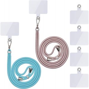 Kal-Chaîne De Téléphone Portable Universelle -Cordon Universel Pour Téléphone Portable -À Suspendre Autour Du Cou -Avec Cordon De Téléphone Portable -Réglable Et Amovible (2 Or Rose + Bleu Milita - Neuf