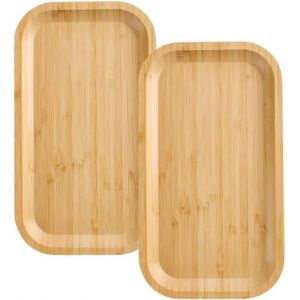 Checarzhn--No1-Lot De 2 Plateaux De Service Rectangulaires En Bambou - Plateau De Cuisine En Bois - Plateau En Bambou - Plateau De Service En Bambou - Assiettes De Service En Bambou - Plateau En Bamb - Neuf