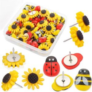 Chenquansarl-30 Pi&egrave;ces Puna S D&eacute;coratives Pour Tableau D'affichage, Mignonne Tournesol Abeille Coccinelle Goupille De Marquage Puna Plate Tableau Li&egrave;ge &Eacute;pingles Pour Murale Carte Photos Bureau - Neuf
