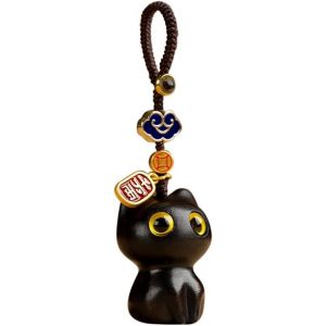 Kal-Porte-Cl&eacute;s Chat, Lucky Cat Keychain Bois Chat Pendentif Mignon Chaton Porte-Cl&eacute;s Animal Kawaii Chat Porte-Bonheur Porte-Cl&eacute;s Pour Femmes Filles Portefeuille Cadeau - Neuf