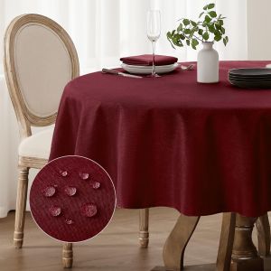 SJZG-Nappe Rouge Anti Tache Ronde 200 Cm De Diam&egrave;tre Noel Nappe Ext&eacute;rieurs Impermeable Jardin Nappe En Lin Grande Nappe Tissu Lavable Decoration De Table Pour Anniversaires, Mariage, Fete, Buffet - Neuf