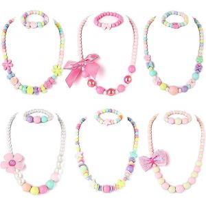 Collier Et Bracelet Pour Filles, Acsergery 6 Set Petites Filles Et Enfants Perles Bijoux Collier Cadeau - Neuf
