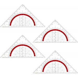 ERYI-Équerre Géométrique, 4Pcs Equerre Ecole Rapporteur, 15.5 Cm Triangle De Géométrie Transparent, 2 En 1 Règle De Rapporteur Kit En Plastique Pour Etudiants Bureau Maths¿Rouge¿ - Neuf
