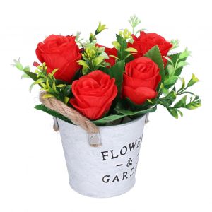 Hjlian Roses Artificielles En Pot, Decoration Florale Pour Etagere, Bureau, Table, Cramoisi - Neuf