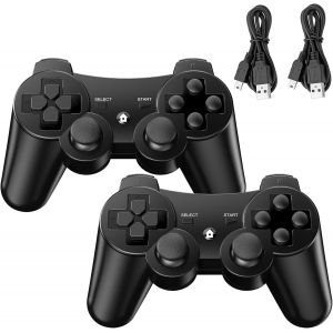 Lot De 2 Manettes Sans Fil Pour Ps3 Avec Double Choc, Bluetooth, T&eacute;l&eacute;commande Rechargeable, Avec 2 C&acirc;bles De Charge - Neuf