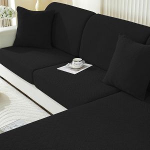 Tianyi-Housse Assise Canapé Extensible, Antidérapante Housse Coussin Canape, Universelle Housse Pour Les Coussin De Canape, Housse Dossier Canapé Chiens (1 Place*3+Chaise Longue, Noir) - Neuf