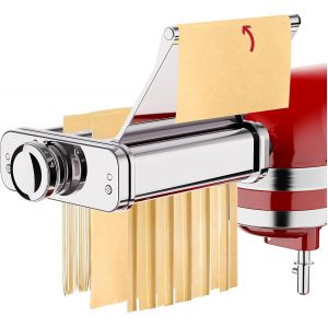 SUBZONAL-COFUN Acier Inoxydable Accessoires Machine à Pâtes pour KitchenAid, 3 en 1 Accessoire Laminoir pour KitchenAid Robot Pâtissier, Incl. Coupe-Spaghetti & Fettuccine, Rouleau Feuille à Pâtes, G - Neuf