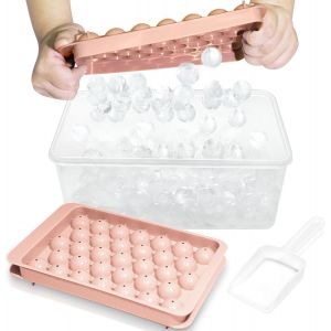 Kal-Bac À Glaçons Rond Avec Couvercle, Moule À Glaçons Pour Congélateur Avec Récipient, Mini Bac À Glaçons En Forme De Sphère, Glace, Cocktail, Whisky, Thé, Café (3 Plateaux Roses, 1 Seau À Glace Et - Neuf