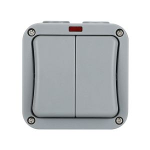CHECARZHN--NO1-Interrupteur Étanche Ip65 Extérieur Double Interrupteur Anti-Poussière Interrupteur Extérieur Gris Poussière Pr s Boîte Pour Extérieur Jardin Salle De Bain Atelier Balcon-2 Gang - Neuf