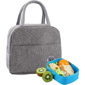 Sac à lunch isotherme portable, petit sac à lunch étanche et résistant à l'huile, sac isotherme pour pique-nique, idéal pour l'école, le bureau et l'extérieur (gris) - Neuf