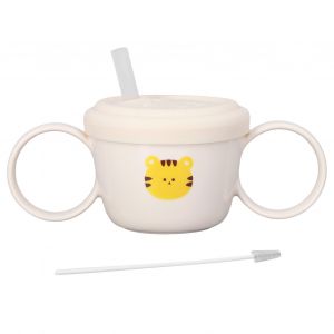 Gobelet D'apprentissage Pour Bebe 200 Ml En Silicone Avec Motif Animal De Dessin Anime, Gobelet Binaural Avec Paille Et Bec Verseur, Gobelet Pour Bebe Pour Le Lait, Tigre - Neuf