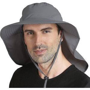 Chapeaux D'ext&eacute;rieur Unisexes Protection Solaire Large Bord De P&ecirc;che Chapeau De Cou Rabat Upf 50+,Gris Fonc&eacute; - Neuf