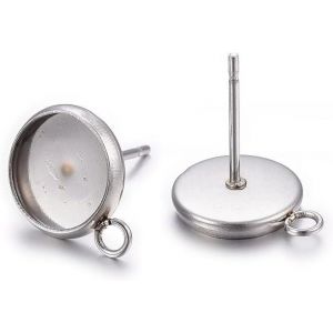 Kal-Lot De 100 Boucles D'oreilles Rondes Plates Avec Boucle En Acier Inoxydable -Plateau De 10 Mm -Sertissage Cabochon Pour La Fabrication De Bijoux - Neuf