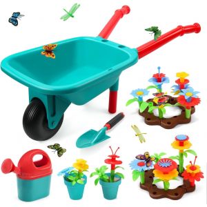 LETNERNY-Ensemble D'Outils De Jardinage Pour Enfants, Jouets De Jardin Avec Brouette, Arrosoir, Pelle, Jouet De Construction De Jardin De Fleurs, Jeu De Simulation Pour L'Extérieur Et L'Intérieur - Neuf