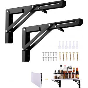 Support pliable 250 mm, 2 pi&egrave;ces de support de console pliable noir, supports d'&eacute;tag&egrave;re pliants, support de console pliable r&eacute;tractable robuste, support d'&eacute;tag&egrave;re, pour garage, cuisine, chambre. - Neuf