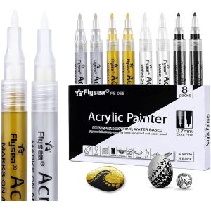 Marqueurs Acryliques Pour Pierres, Imperméables, Noir Et Blanc, Pointe Fine, 0,7 Mm, Marqueurs Acryliques Pour Bois, Toile, Métal, Verre, Album Photo, Cuir, Dessin Diy, Céramique - Neuf