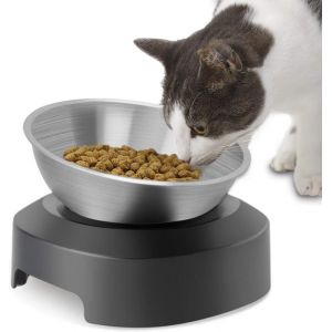 Cmws-Gamelle Chat Sur&eacute;lev&eacute;e, Acier Inoxydable,Bol Pour Chat Avec Support Antid&eacute;rapant,Gamelle Eau Pour Chats Orthop&eacute;dique Anti-Vomissements, Design Ergonomique Et Lavable Au Lave-Vaisselle (1 Bol) - Neuf