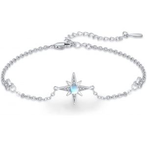 Bracelet De Cheville Celtique En Argent Sterling 925 Avec Pierre De Lune - R&eacute;glable - Cadeau Pour Fille - Saint-Valentin,[Gross],Argent Sterling - Neuf