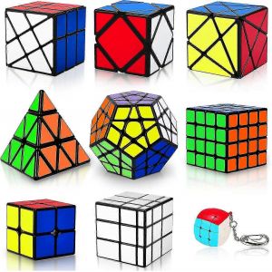 Ensemble de puzzle complet de 9 pi&egrave;ces comprenant des jouets 2x2, 3x3, 4x4, Megaminx, Pyramid, Mirror, Mini, 3x3, Skewb et Fenghuolun-chat arc-en-ciel jaune - Neuf