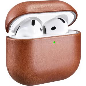 Housse en Cuir pour AirPods 4 2024, Housse en Cuir R&eacute;sistant aux Chocs Premium pour Apple AirPods 4 2024 Headset Recharge (LED Visible) Support Chargeur sans Fil-Marron - Neuf