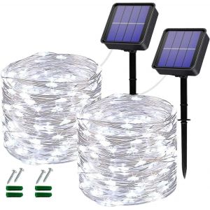Guirlande Lumineuse Exterieur Solaire, [Lot De 2] 240led 24m Guirlande Solaire 8 Modes Fil De Cuivre &Eacute;tanche D&eacute;coration Guirlande Lumineuse Pour Jardin, Mariage, F&ecirc;te, Terrasse, Chambre, Balcon - Neuf