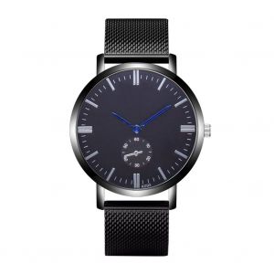 Montre-Bracelet A Quartz Zhoulianfa Pour Homme, Bracelet En Maille (Bracelet Noir, Cadran Noir) - Neuf