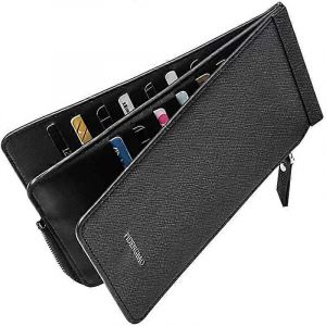 Multifonctionnel Long Portefeuille Nouveau Cuir Véritable Vache Cuir Fermeture Éclair Argent Clip Hommes Simple Design Affaires Embrayage Sac De Téléphone Portable - Neuf