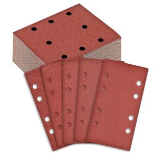 100 Feuilles Abrasives Papier de Verre 80x133mm - Grain 40/60/80/120/240-8 Trous pour Ponceuse Vibrante/Orbitale - Lot pour Ponçage Bois, Métal, Peinture - Neuf