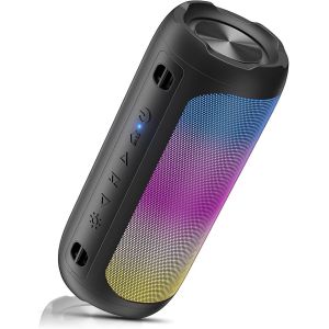 Enceinte Bluetooth Portable Avec Sangle De Transport, 30H Autonomie, Haut-Parleur Bluetooth Avec Lumières Led Rythmées 6 Modes, Ipx7, Carte Sd Et Prise Jack Adaptée À L'Extérieur, Fêtes, Plage - Neuf