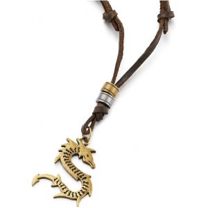 Kal-Sculpt&eacute; Bronze Dragon Pendentif Finition M&eacute;tallique Rustique - Homme Cuir Collier - R&eacute;glable Brun Cordon En Cuir - Neuf