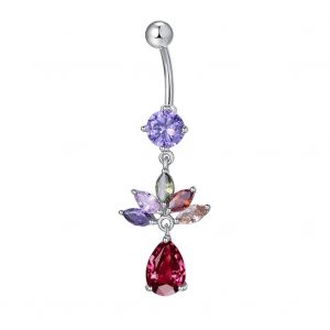 Piercing De Nombril En Zircon, Simple Et Exquis, En Forme De Queue De Paon (Couleur Argent) - Neuf