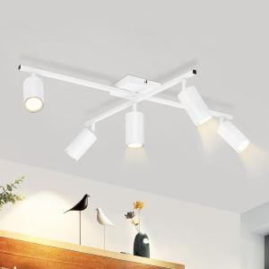 Plafonnier Spot De Plafond Led Blanc Gu10 : Spots Plafonnier 5 Ampoules Spots De Plafond Modernes Salon Lampe De Cuisine Orientable À 330° Spot Industriel Pour Salle - Sans Ampoule - Neuf