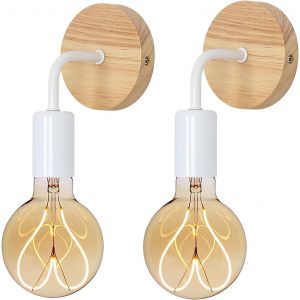 2 Pièces Applique Murale Interieur Vintage, Lampe Murale Bois, E27 Luminaire Applique Intérieure Pour Chambre Salon Couloir (Ampoules Non Comprises) - Neuf