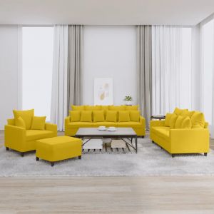 Prolenta Premium - Ensemble De Canap&eacute;s 4 Pcs Avec Coussins Jaune Velours - Neuf