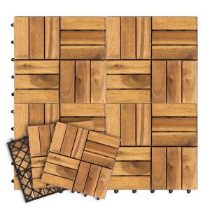 Lot De 88 Dalles De Terrasse En Bois 12 Lattes 8 M&sup2; 30 X 30 Cm, Dalles De Jardin Clipsables - Neuf