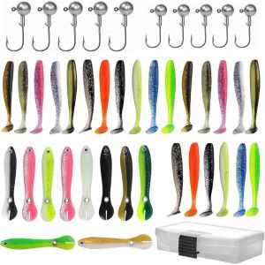 Kyaoayo-Lot De 53 Leurres De Pêche - 2 Tailles De Têtes Plombées - 10 Hameçons - 43 Leurres En Caoutchouc - Accessoires De Pêche À La Carpe - Pour Poissons D'eau Salée Et D'eau Douce - Neuf