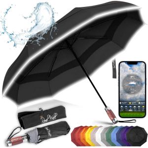 Yemaesre-Parapluie Pliant Ouverture Et Fermeture Automatique Pour Hommes Et Femmes Parapluie Réfléchissant Résistant Au Vent, Anti Tempete, Compact Et Solide, Poignée En Bois Veritable Luxueux Et Dou - Neuf