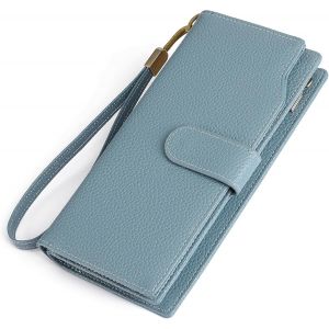 CAUC-Portefeuille Cuir Femme Grande capacit&eacute; Blocage RFID, Porte Monnaie Femme avec 12 Porte-Cartes, Porte Carte Fermeture Eclair Longue - Neuf