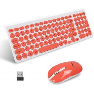 Ensemble Clavier Et Souris Sans Fil, Clavier D'Ordinateur Ergonomique Usb Et Souris Sans Fil Silencieuse, Mac Os,Rose - Neuf